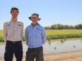 Dr James Brinkhoff, UNE, and Brian Dunn, NSW DPI, at the Rice Research Australia site at Coree. Picture by Alexandra Bernard.