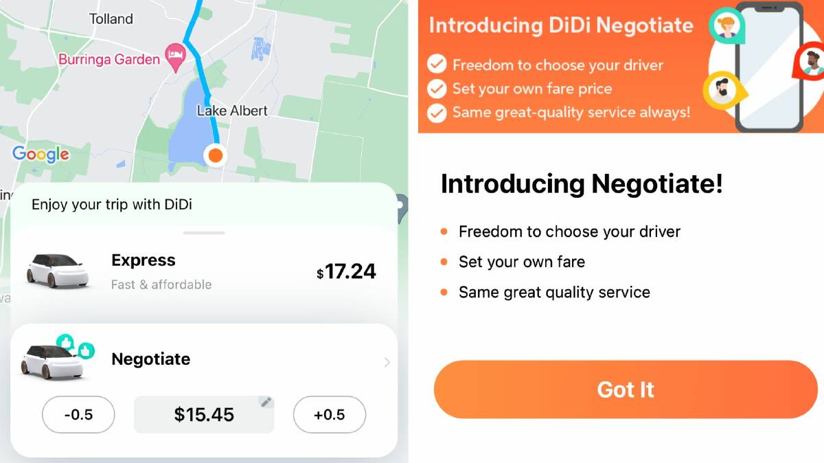 Users can negotiate a reduced fare price with their DiDi driver in regional cities.