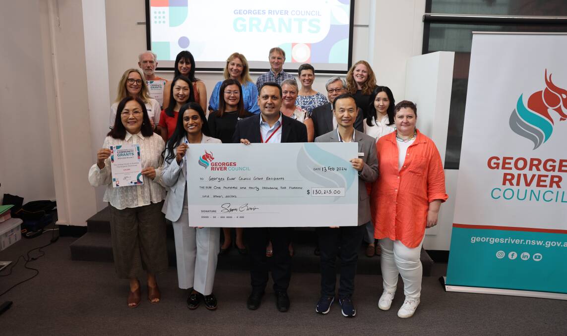 Some of the recipients of last year's round of Georges River Community Grants with Georges River Mayor Sam Elmir and Councillors Ashvini Ambihaipahar and Ben Wang centre.