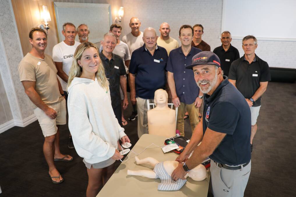 Grace Gosby and other members of Cronulla's boardriding clubs learn CPR in the Surfing NSW first aid course at Cronulla RSL. Picture John Veage