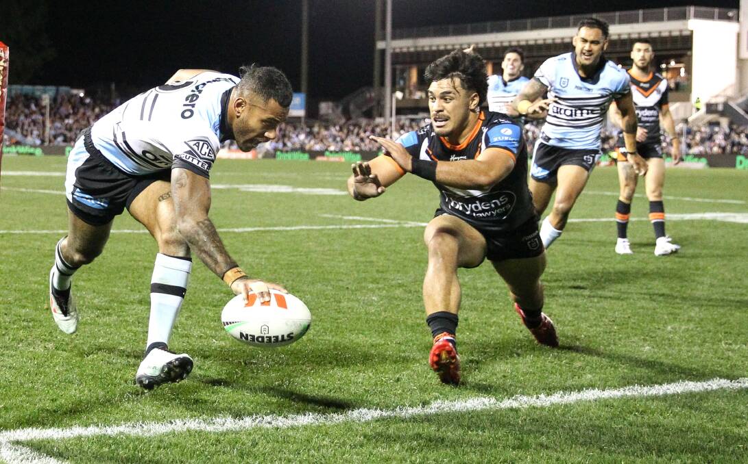 With his double on Friday night winger Sione Katoa has now scored nine tries in his past five games against the Tigers. Picture John Veage