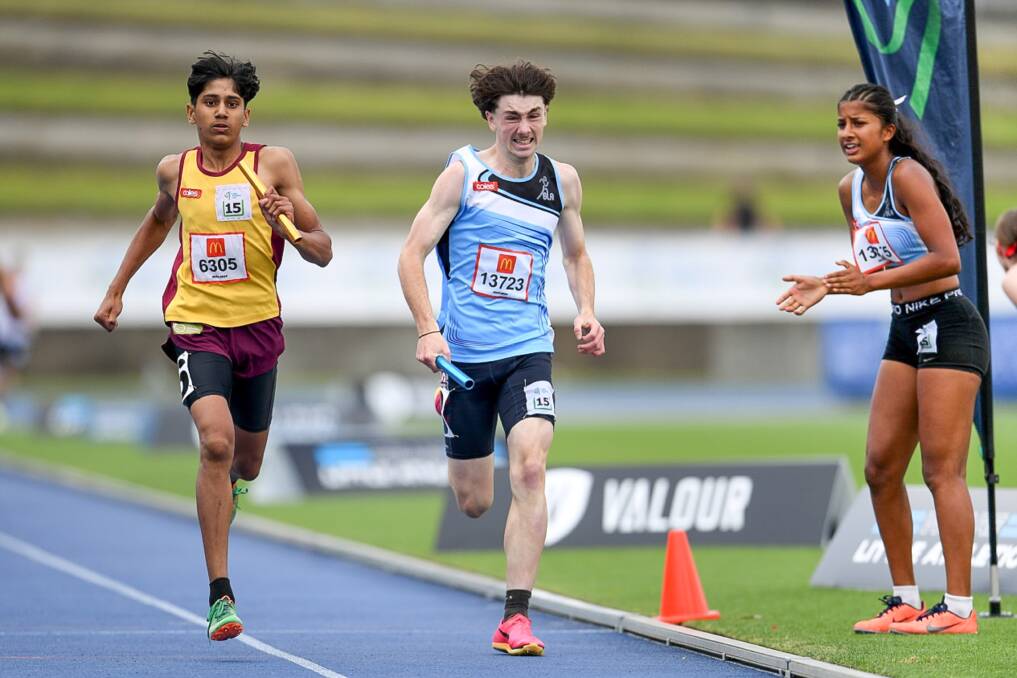Endeavour High School's Cameron Badger from Sutherland Little Athletics Centre outsprinted the field to win the 4x400 Relay.