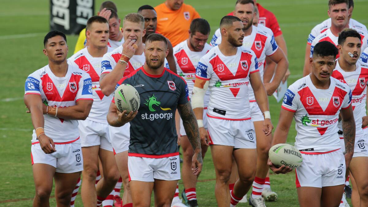 Leader: Some established names including Tariq Sims headed the young Dragons team in their trial against the Sharks on Friday. Picture: John Veage