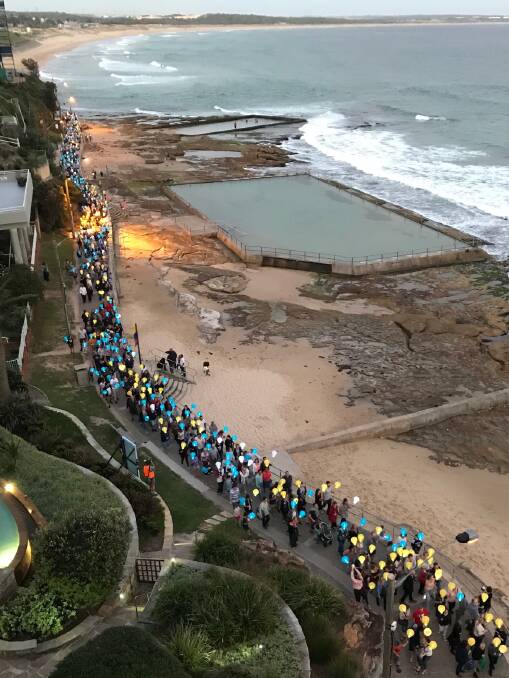Bird's eye view: An aerial shot of Light the Night along the esplanade at Cronulla Picture: Jill Ducros