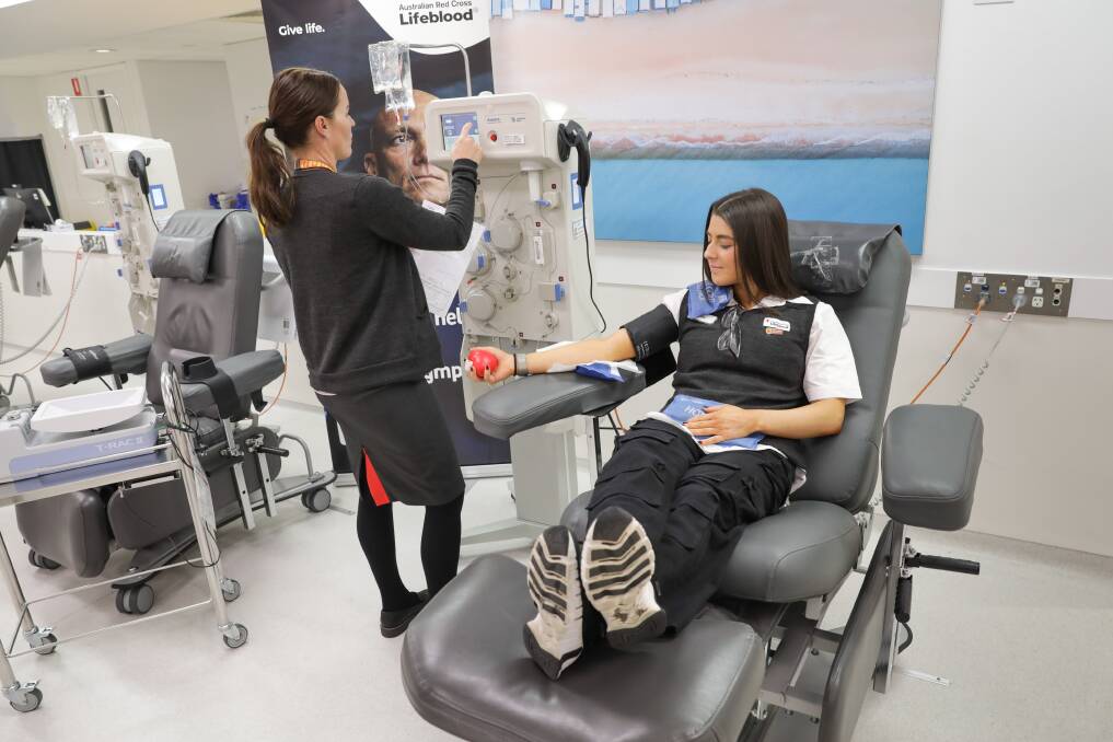 The Shire Donor Centre nurse Amy donates blood during an urgent call for more donations, which have dropped to critical levels. Picture by John Veage