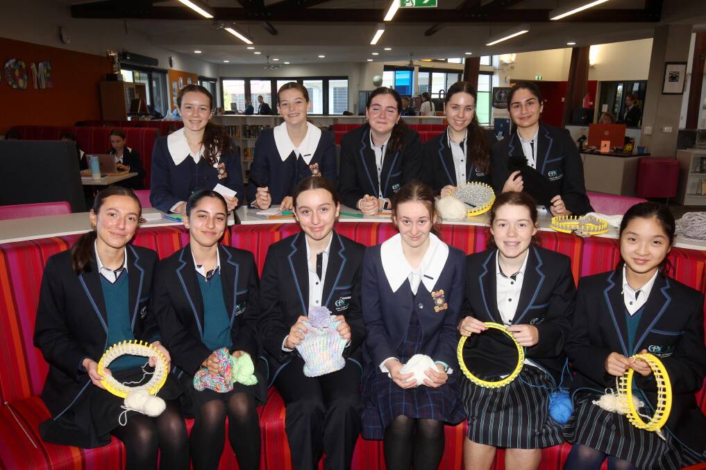 Students from Our Lady of Mercy College (OLMC) Cronulla are knitting beanies for the Vinnie's Winter Appeal as part of the school's Mercy Action Group. Picture by Chris Lane