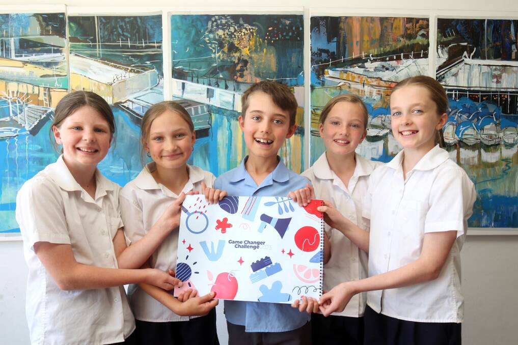 Oyster Bay Public School Game Changer Challenge team Eliza Stafford, Charlie Howell, Nate Macdonald, Adelyn Gould and Allegra Blyton. Picture by Chris Lane