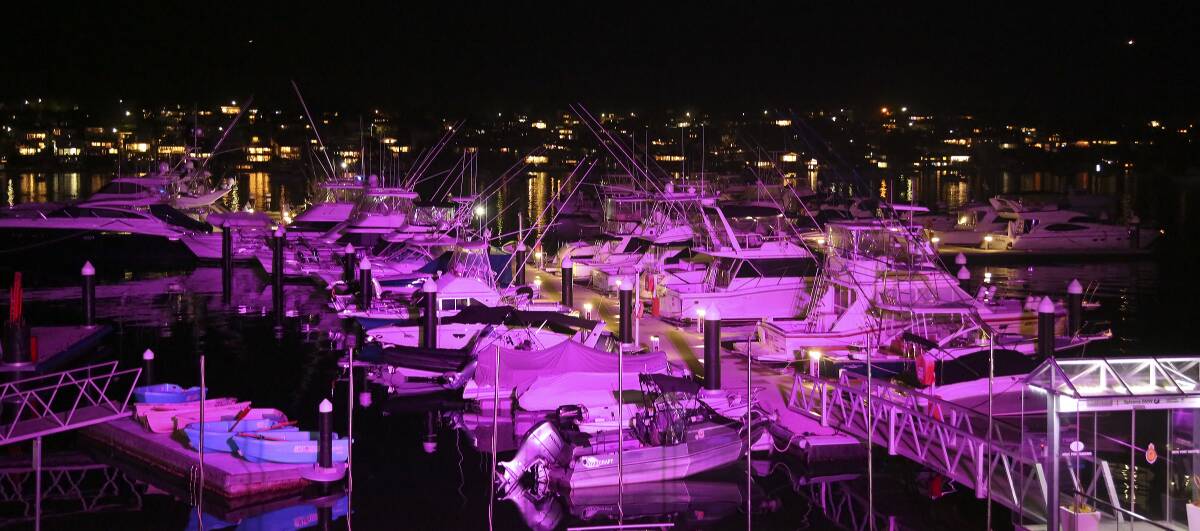 Supportive glow: Royal Motor Yacht Club marina will turn pink during October.