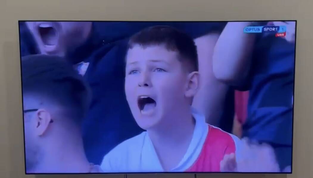 Niko, 12, was captured on television cheering on his team. Picture supplied