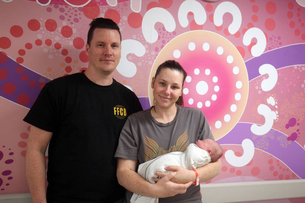 New parents Andrew and Samantha with their baby Sloane, who was born on Mother's Day. Picture by Chris Lane