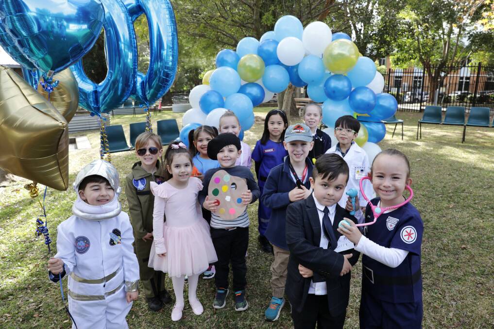 Children dressed as astronauts, lawyers, doctors, scientists, artists and ballerinas at Miranda Public School for the 100 Days of Kindy event. Picture by John Veage