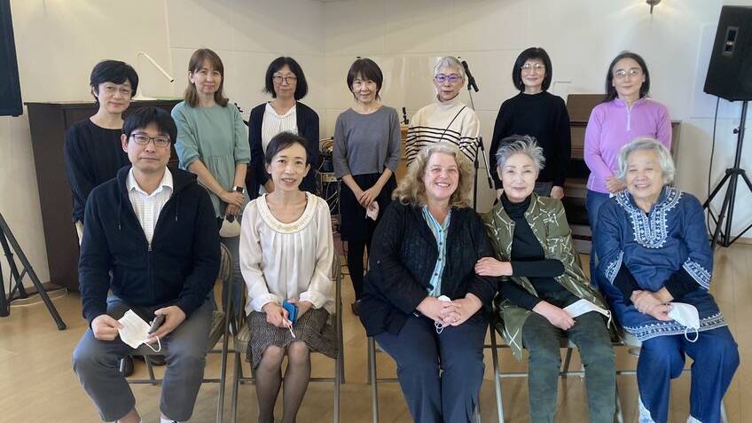 Karen Darda with Japanese friends. Picture supplied