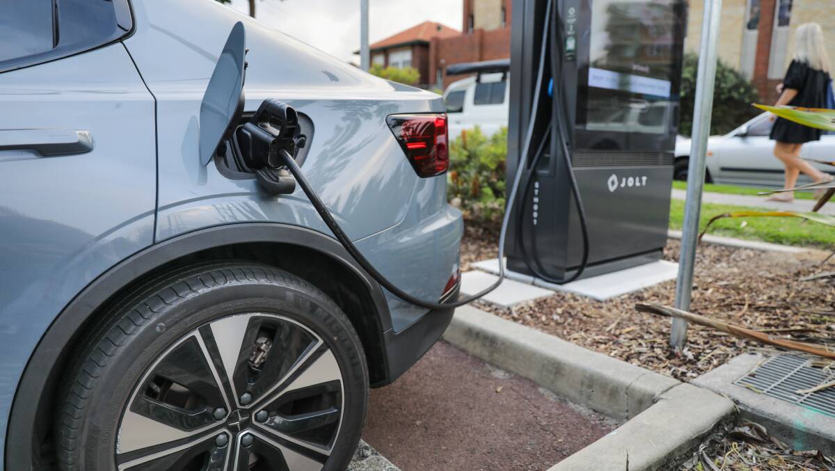 The EV charging station Transport for NSW has installed in the Cronulla commuter car park. Picture by John Veage