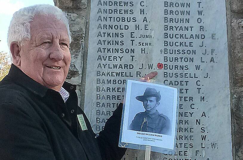 Dennis Burns of Caringbah remembers his WW1 relative, William Burns. Picture: supplied