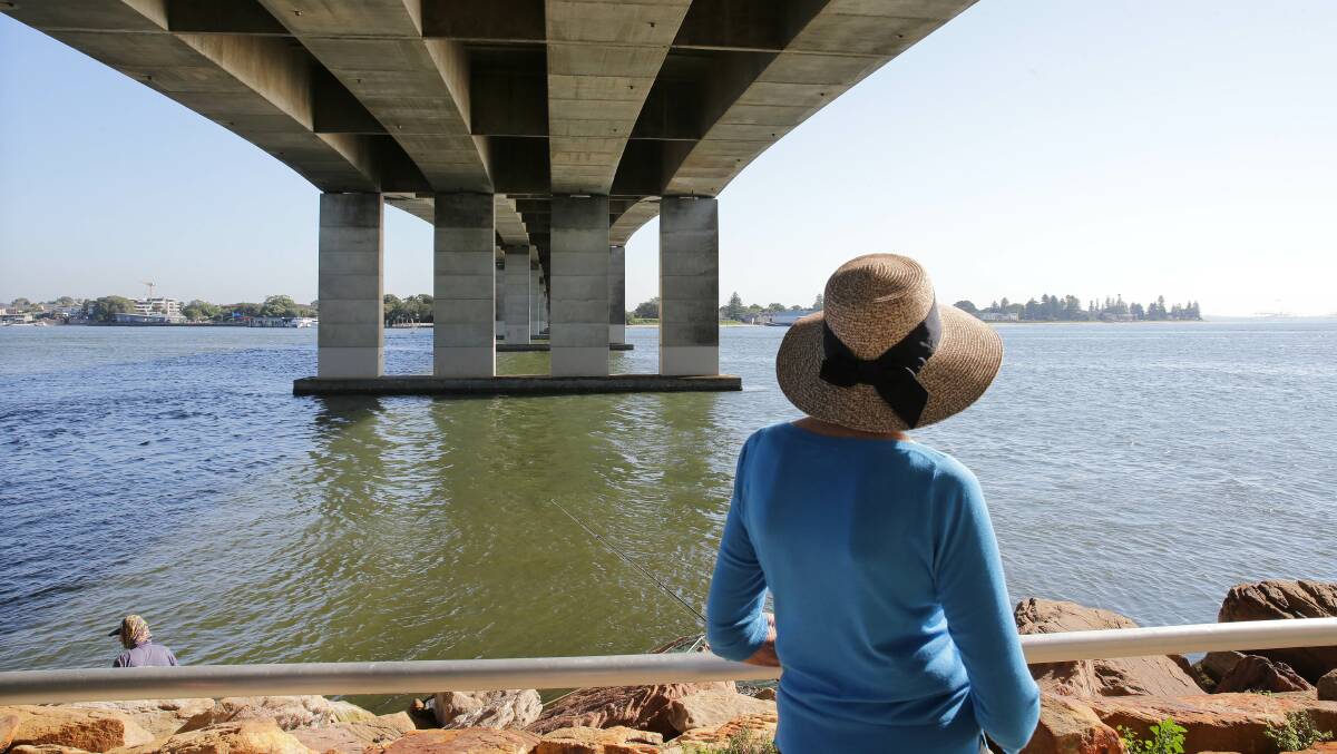 Pauline Small enjoys the view from the walkway under Captain Cook Bridge. Picture by John Veage