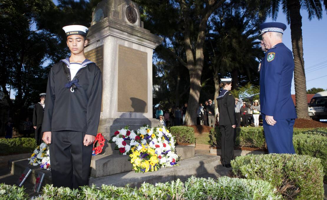 Lest we forget: naval cadets formed a guard of honour as wreaths were laid at the Kogarah cenotaph on Monday morning.