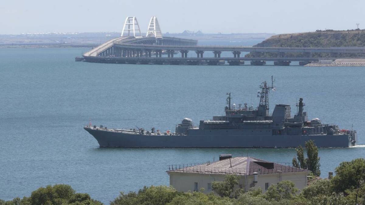Ukraine's navy says a recent strike has forced Russia to withdraw its warships from the Azov Sea. (AP PHOTO)