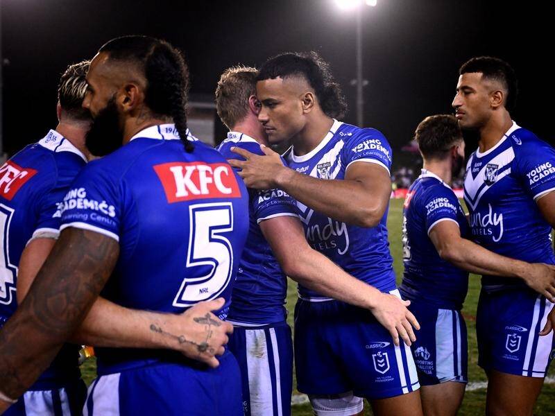 Stephen Crichton (centre) is embracing his new role as Canterbury NRL captain. (Dan Himbrechts/AAP PHOTOS)