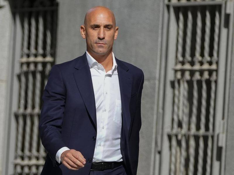 Former Spanish soccer boss Luis Rubiales was detained on arrival back in the country, police say. (AP PHOTO)