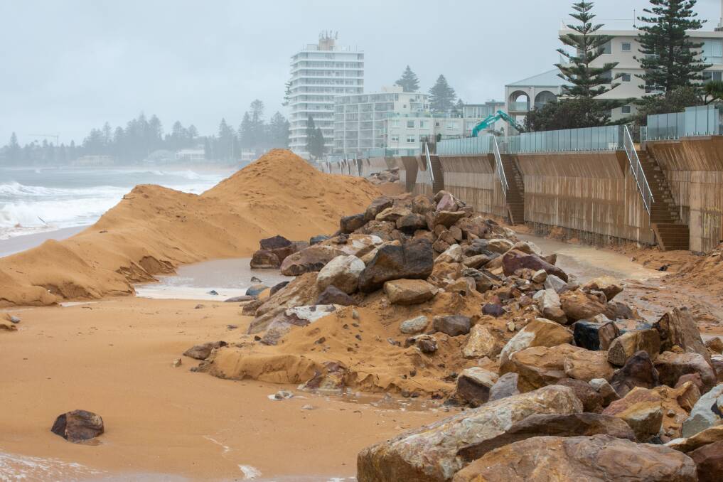 WILD WEATHER: Road ends at Collaroy were stabilised on Friday ahead of the east coast low. Picture: Geoff Jones