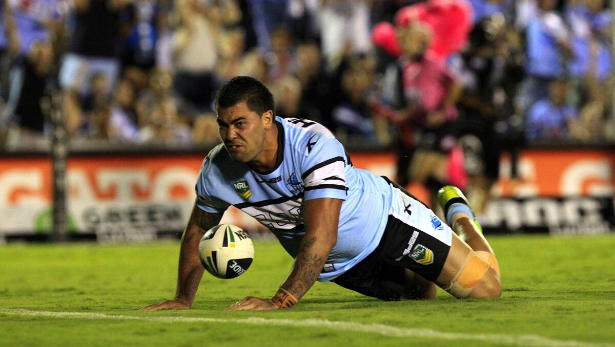 The Sharks start the season off with a win-Andrew Fifita scores.Picture Chris Lane
