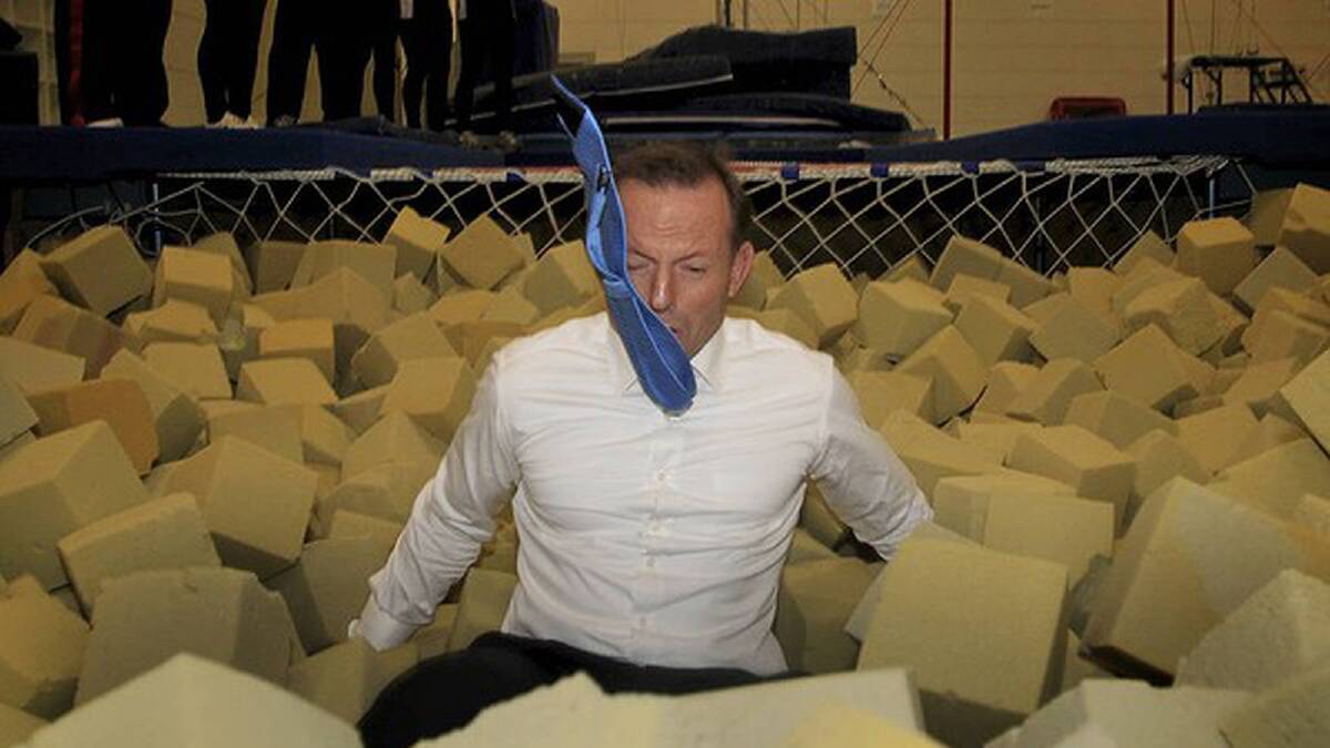 Opposition Leader Tony Abbott jumped into a foam pit in June. Photo: Andrew Meares