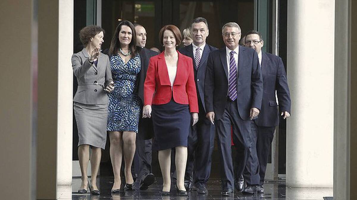 Prime Minister Julia Gillard arrives for the leadership ballot against Kevin Rudd in February. Photo: Andrew Meares